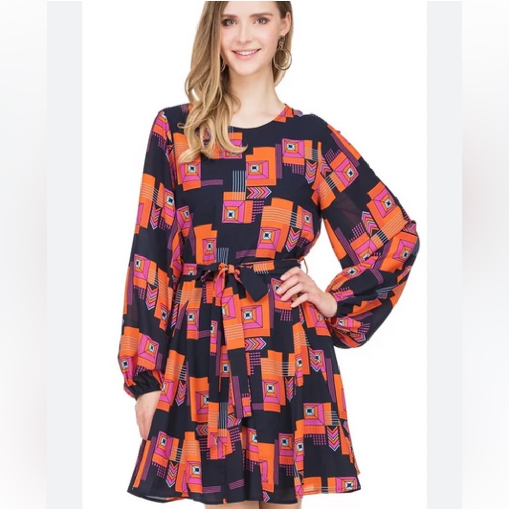 Jade Geo Geometric Multicolor Flare Dress